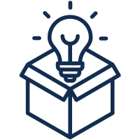 icone de uma caixa com uma lampada dentro, indicando inovação